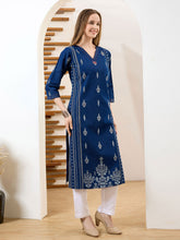 Neck Embroidered Denim Kurta